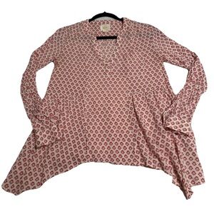 Maeve Blouse Womens 0 Floral V Neck Long Sleeve Boho Tunic Asymmetrical Hem